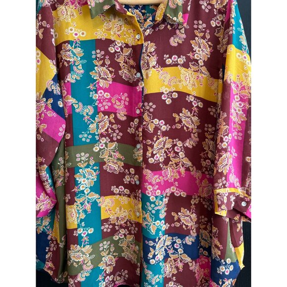 Rose + Olive Women's Button Up Collared Dressy Floral Blouse 2X Boho 3/4 Sleeves - Picture 4 of 11